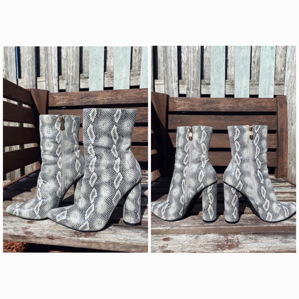 Snake Print Chunky Heel Boots